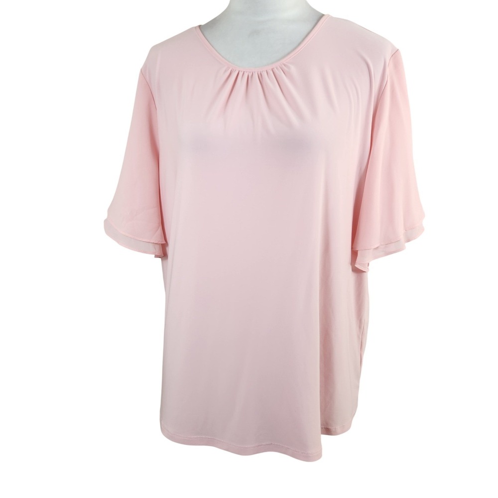 NEW Kasper Womens XL Tutu Pink Tiered Flutter Sleeve Blouse Pastel Career NWT
